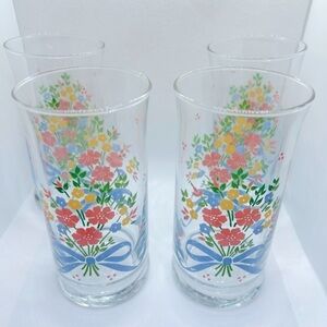Gorgeous nostalgia set of 4 vintage LSTC 1988 drinking glasses- spring  bouquet